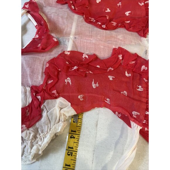 Vintage Custom Mery Hampson Girls Dress Red & White Sheer Ruffle Details - Picture 8 of 11